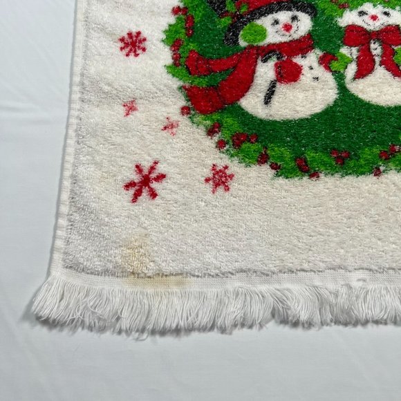 Snowman‎ Christmas Hand Towel Wreath Snowflakes Holiday Towel STAINED - Picture 4 of 9